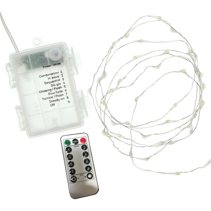 Frank-Flechtwaren Lichterkette 221392, Batterie, Innen & Außen, Draht, warmweiß, mit Fernbedienung & Timer, 40 LED, 2,5 m – Böttcher AG