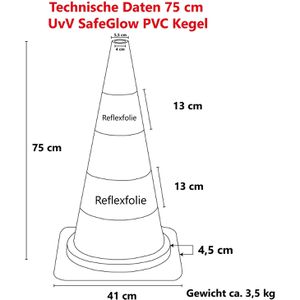 Produktbild für Leitkegel UvV SafeGlow, UVSG730, Höhe 75cm