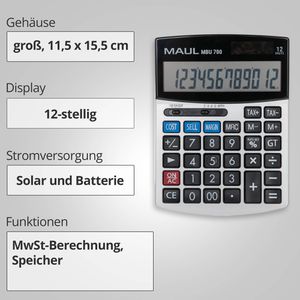 Produktbild für Taschenrechner Maul MBU 700, mit MwSt-Berechnung