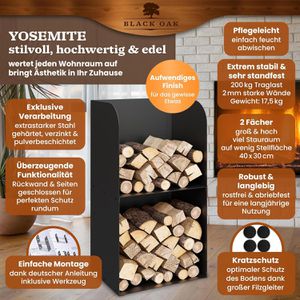 Produktbild für Kaminholzregal Black-Oak Yosemite, mit 2 Ablagen, schwarz