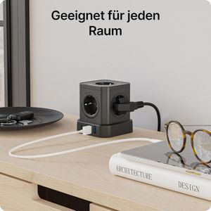 Produktbild für Steckdosenwürfel Voomy Power Cube S5, mit Schalter, schwarz
