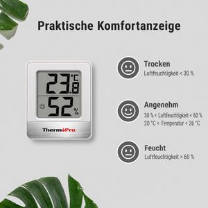 Produktbild für Thermo-Hygrometer ThermoPro TP-49 W, LC-Display, digital, Set