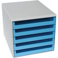 Schubladenbox Böttcher-AG A4, Kunststoff 5 Fächer, halboffen, ocean-blue / hellgrau