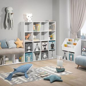 Produktbild für Bücherregal Vicco Karree, weiß, mit 8 Faltboxen