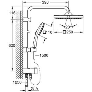 Produktbild für Duschsystem GROHE Vitalio Comfort 250 Flex, verchromt