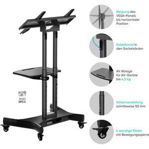 Produktbild für TV-Ständer Onkron TS1350-B, Ablage &amp; Rollen, schwarz, Metall