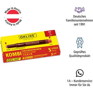 Produktbild für Füllerpatronen Online 17307 Kombipatrone, rot