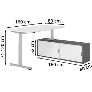 Produktbild für Schreibtisch Hammerbacher XMST 29290, weiß, mit Sideboard