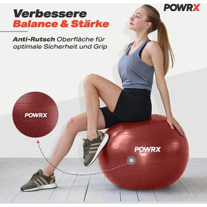 POWRX Gymnastikball Anti-Burst, groß, Ø 75cm, mit Pumpe, weinrot
