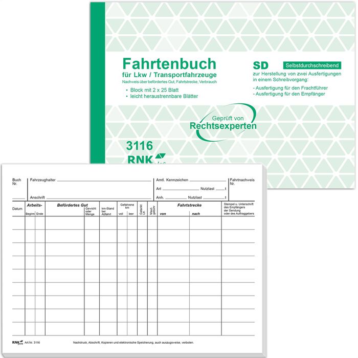 6 x Fahrtenbuch A5, Fahrtenheft, Fahrtbericht, Fahrtbeleg, Wegenachweis