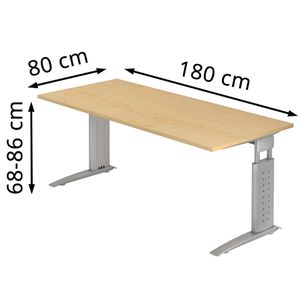 Produktbild für Schreibtisch Hammerbacher U-Serie, ahorn / silber