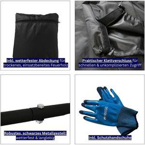 Produktbild für Kaminholzregal PROREGAL Chimera, mit Schutzplane, schwarz