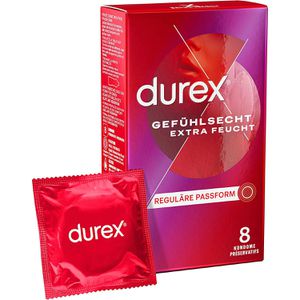 Durex Kondome Gefühlsecht Extra Feucht, 56 mm, 8 Stück