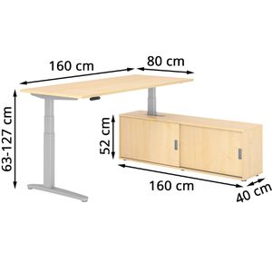 Produktbild für Schreibtisch Hammerbacher XDSM 29078, ahorn, mit Sideboard