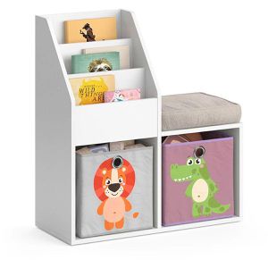 Produktbild für Bücherregal Vicco Luigi Mini, weiß, mit 2 Faltboxen