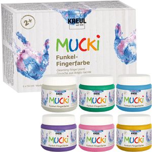 Kreul Fingerfarbe Mucki 2319 Funkel-Fingerfarbe, 6 Farben je 150 ml, auswaschbar