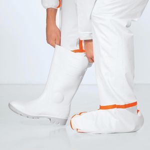 Produktbild für Schutzanzug Uvex 4B mit Füßen, weiß-orange