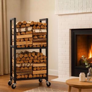 Produktbild für Kaminholzregal PROREGAL Phoenix, mit 2 Ablagen &amp; Rollen