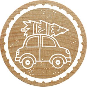 Produktbild für Motivstempel Colop Woodies Auto mit Weihnachtsbaum, aus Holz