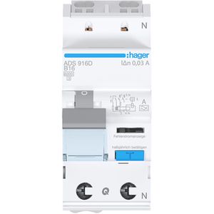 Produktbild für FI-LS-Schalter Hager ADS916D, 230 V / 400 V, 6 kA, 1-polig+N