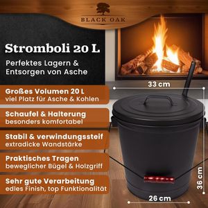 Produktbild für Ascheeimer Black-Oak Stromboli, schwarz, Holzgriff &amp; Deckel
