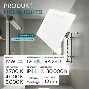 Produktbild für LED-Einbaustrahler Luxula LX300145, warm- bis kaltweiß