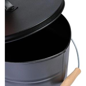 Produktbild für Ascheeimer Kamino-Flam 333252, schwarz, mit Holzgriff &amp; Deckel