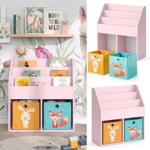 Produktbild für Bücherregal Vicco Luigi, rosa, mit 2 Faltboxen