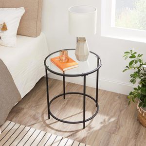 Produktbild für Beistelltisch Vasagle LGT020B01, schwarz, aus Glas / Metall