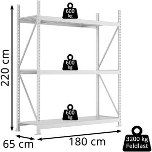 Produktbild für Weitspannregal META-Regalbau 20051236, 3 Metallböden