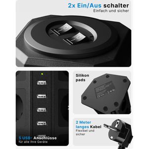 Produktbild für Steckdosenwürfel Voomy Power S12, 2m Kabel