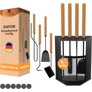 Produktbild für Kaminbesteck Black-Oak Davos, aus Metall, schwarz, 5-teilig