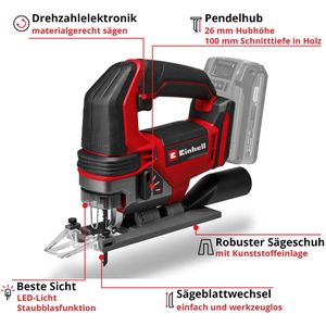 Produktbild für Stichsäge Einhell TE-JS 18/100 Li - Solo, Akku-Pendelhub