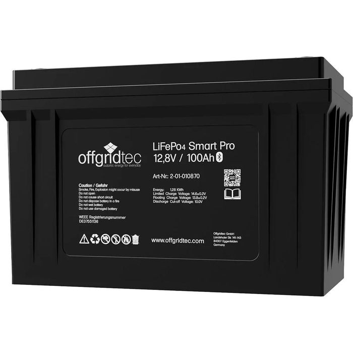 Offgridtec Solarbatterie 12,8/100 Smart, LiFePO4, 12V, mit