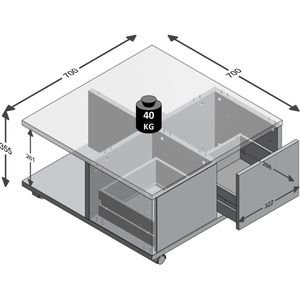 FMD-Möbel Couchtisch Twin 1, eiche / anthrazit, aus Holz, 70 x 36 x 70cm,  quadratisch – Böttcher AG