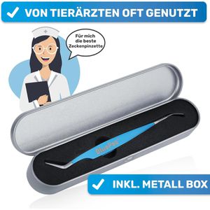 Produktbild für Zeckenpinzette BluePet 2in1 Tick Hook + Tweezer mit Metall-Box