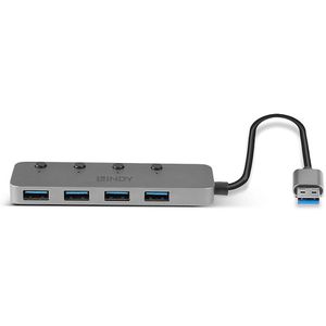 Produktbild für USB-Hub Lindy 43309, grau, mit Metallgehäuse