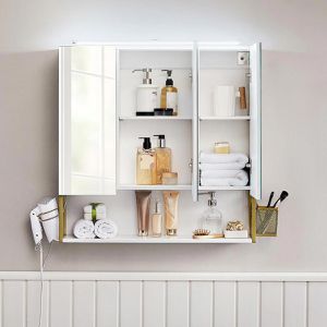 Produktbild für Spiegelschrank Vasagle BBK124A10, weiß-gold