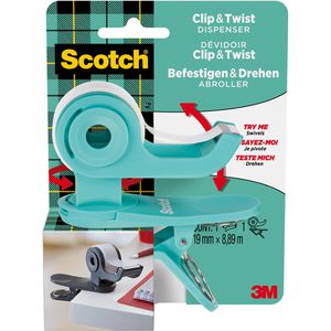 Produktbild für Klebebandabroller Scotch Clip &amp; Twist, türkis