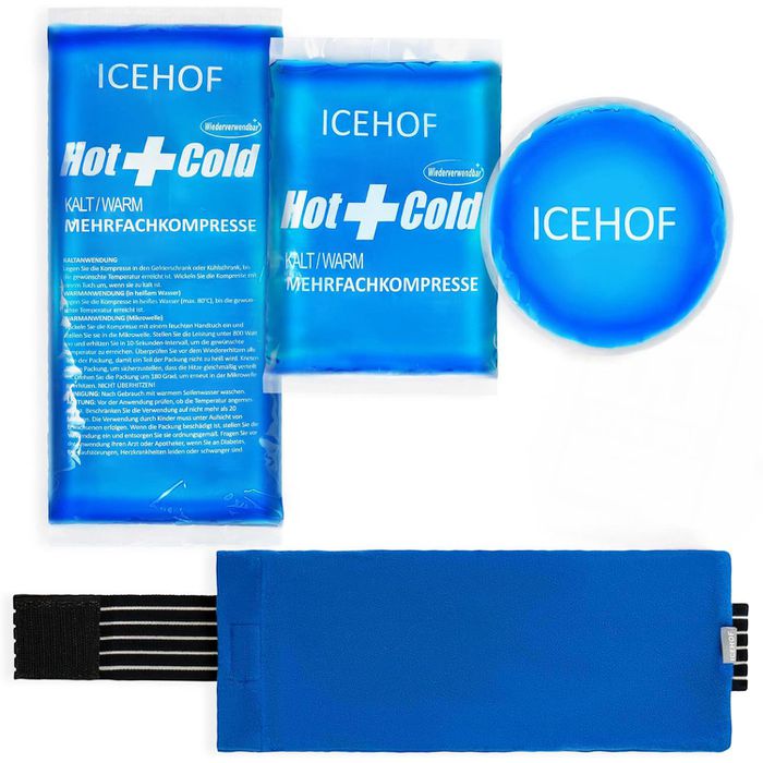 ICEHOF Kühlkompresse Kühlpad 3er Set, mit Hülle, Kalt/Warm-Kompresse, wiederverwendbar, blau, 3 Größen – Böttcher AG