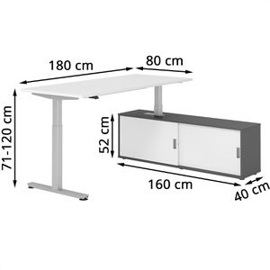 Produktbild für Schreibtisch Hammerbacher XMST 29474, weiß, mit Sideboard