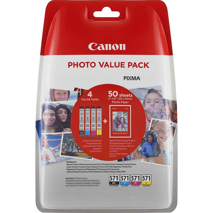 Canon Tinte CLI-571 BK, Value Pack, schwarz, cyan, magenta, gelb inkl.  Fotopapier – Böttcher AG