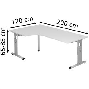 Produktbild für Schreibtisch Hammerbacher O-Serie, weiß / silber