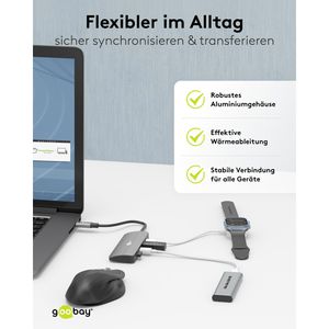 Produktbild für USB-Hub Goobay 76565, grau, mit Metallgehäuse