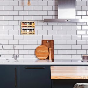 Produktbild für Gewürzregal Relaxdays braun, mit 2 Etagen und 10 Gewürzgläsern