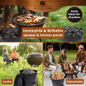 Produktbild für Ascheeimer Black-Oak Santorini, schwarz, Holzgriff &amp; Deckel