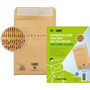 Sumo Polsterversandtaschen Typ C, für Format A6, 145 x 215mm Innenmaß, braun, haftklebend, 10 Stück