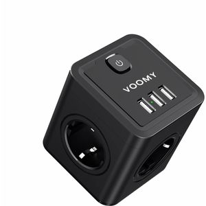 Produktbild für Steckdosenwürfel Voomy Split X4, mit Schalter, schwarz