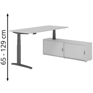 Schreibtisch Hammerbacher XBHM 30876, lichtgrau, mit Sideboard