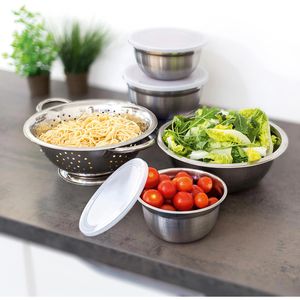 Produktbild für Schüssel Relaxdays 10019118, Set mit Deckel und Sieb, 5-teilig